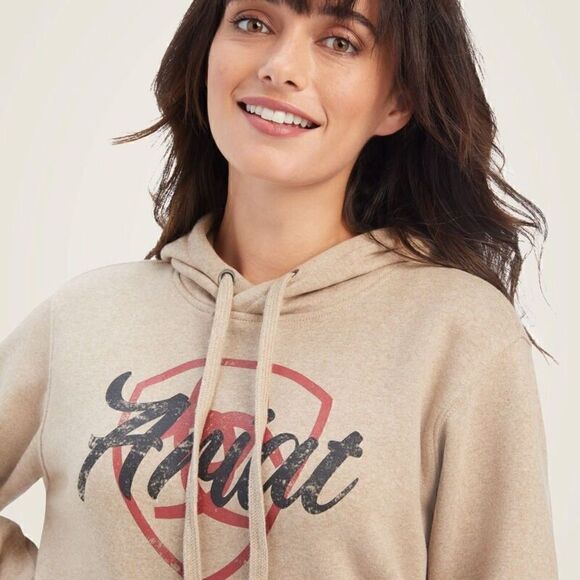 Ariat Real Shield Womens Hoodie Sz 2XL Oatmeal Heather Logo - Picture 10 of 14
